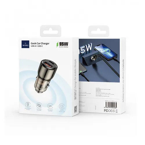 WiWU QC012 Geek 95W USB +Type-C Dual Ports Car Charger