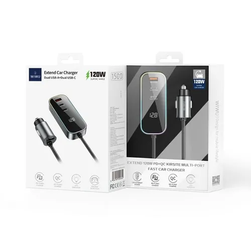 WiWU QC014 Extend 120W Dual USB +Type-C Ports Wired Car Charger