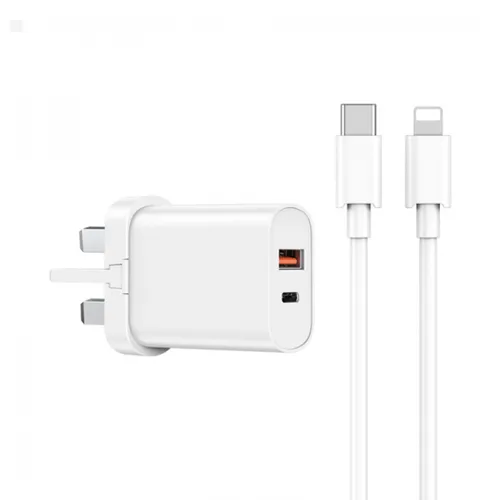Wiwu Quick PD+QC Fast Charger With Type-C To Lightning Cable - White WI-U002