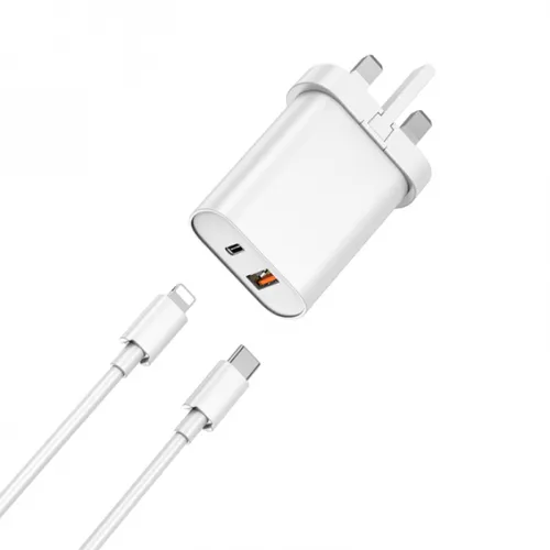 Wiwu Quick PD+QC Fast Charger With Type-C To Lightning Cable - White WI-U002