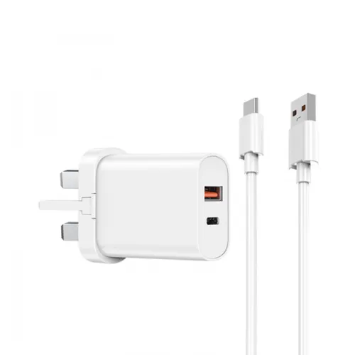 Wiwu Quick PD+QC Fast Charger With USB To Type-C Cable – White WI-U002