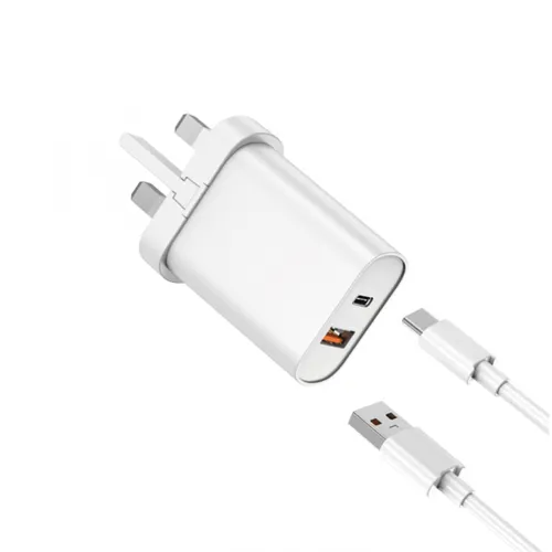 Wiwu Quick PD+QC Fast Charger With USB To Type-C Cable - White WI-U002