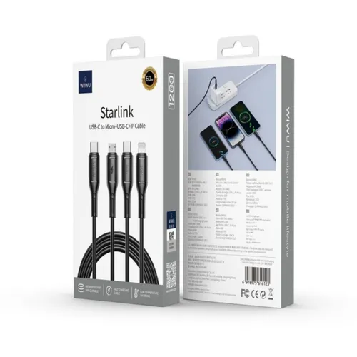 WiWU Starlink Wi-C046E 3in1 USB-C to USB-C, Micro USB, Lightning 60W 1.2m Cable