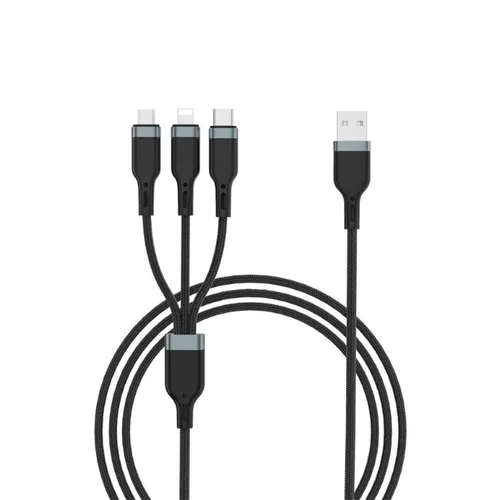 Wiwu WI-C014 USB A- Type-C/Micro USB/Lightning Cable 3.1A 1.2m - Black