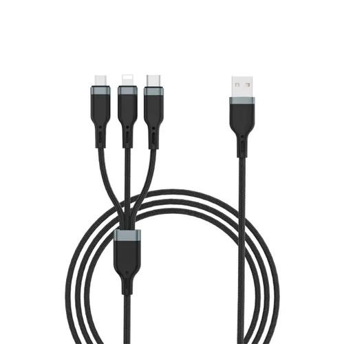 Wiwu WI-C014 USB A- Type-C/Micro USB/Lightning Cable 3.1A 1.2m - Black