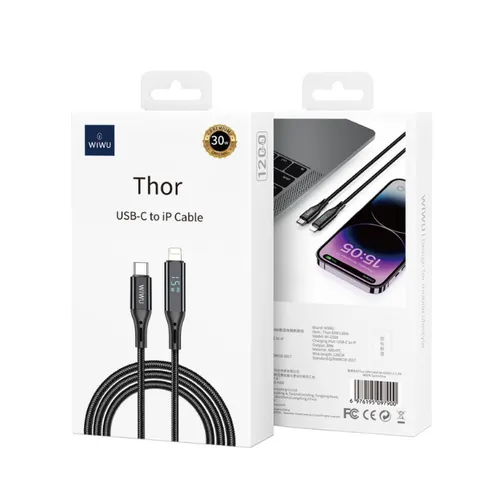 Wiwu WI-C020 Thor 100W Display Fast Charging Cable 120CM Space Gray (Type C-C And Lightning)