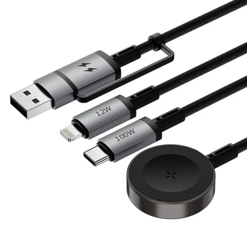 Wiwu Wi-C050 Legend Series 3in1 USB-A and Type-C to Lightning, Type-C Smart Watch Charging Cable 100W 1.2M