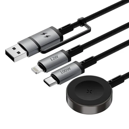 Wiwu Wi-C050 Legend Series 3in1 USB-A + Type-C to Lightning – Type-C – Smart Watch Charging Cable 100W 1.2M