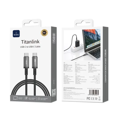 Wiwu WI-C058 Titanlink 240w Type-C To Type-C Cable 1m Gray