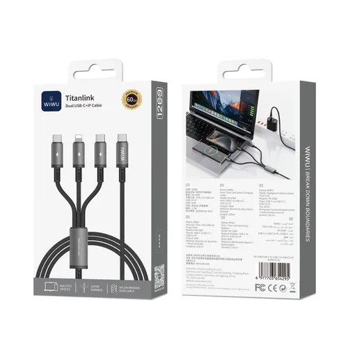 Wiwu WI-C060 Titanlink 66w Dual USB-C 3 in 1 Charging Cable 1.2m