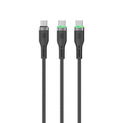 WiWU WI-C071 Oringlink 100W 2-in-1 Data Cable (Type-C To Type-C+C Cable) 1.2m Black