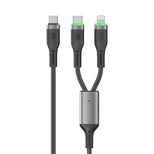 WiWU Wi-C072 Oringling 100w 2-in-1 Data Cable (Type-C to Lightning & Type-C) 1.2m – Black