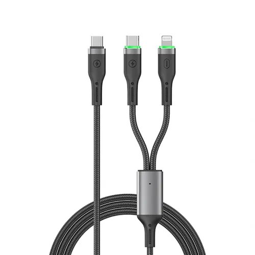 WiWU Wi-C072 Oringling 100w 2-in-1 Data Cable (Type-C to Lightning & Type-C) 1.2m – Black