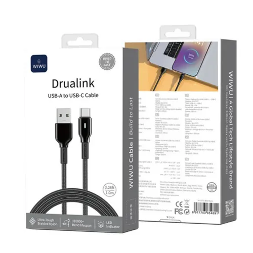 WiWU WI-C073 Duralink Nylon USB To Type-C Cable 1m - Black