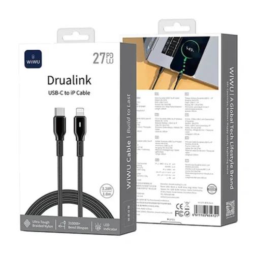 WiWU Wi-C076 Drualink 27W PD Type-C to iPhone Cable 1m - Black