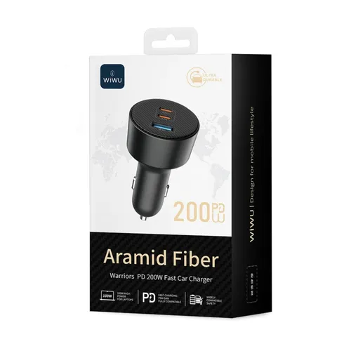 WiWU Wi-CC026 Aramid Fiber Warriors PD 200W Fast Car Charger – Black