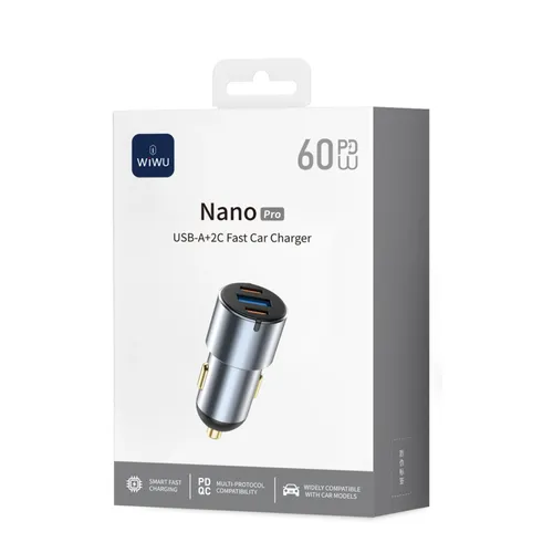 WiWU Wi-CC032 Nano Pro 60W PD Fast Car Charger – USB & Dual Type-C