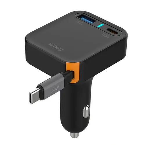 WiWU Wi-CC033 Helix 65W PD USB & Type-C Fast Car Charger - Black