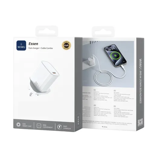 Wiwu WI-G007 Essen 20w Gan Fast Charger White 3pin