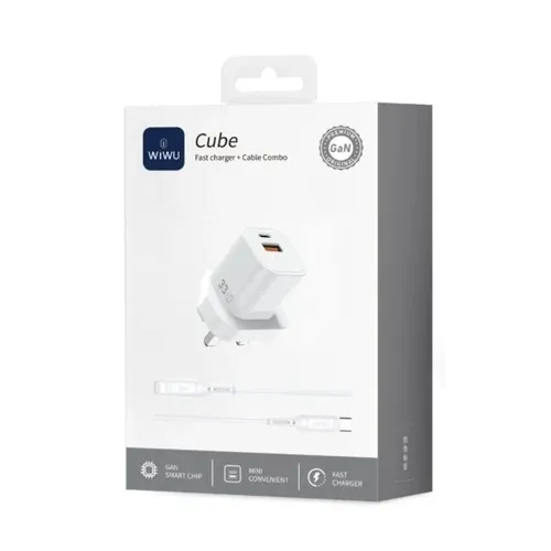 WiWU Wi-G018 33W Cube GaN Fast Charger Combo Type-C to lightning Cable