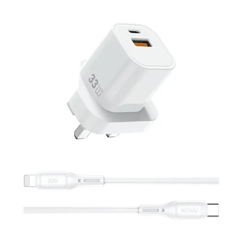 WiWU Wi-G018 33W Cube GaN Fast Charger Combo Type-C to lightning Cable