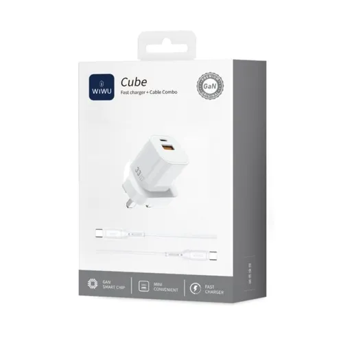 WiWU Wi-G018 33W Cube GaN Fast Charger Combo Type-C to Typ-C Cable