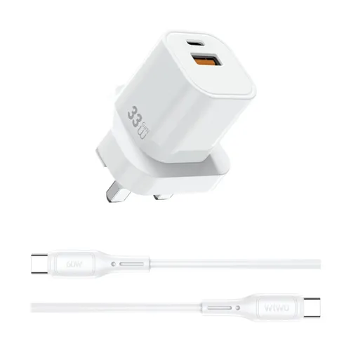 WiWU Wi-G018 33W Cube GaN Fast Charger Combo Type-C to Typ-C Cable