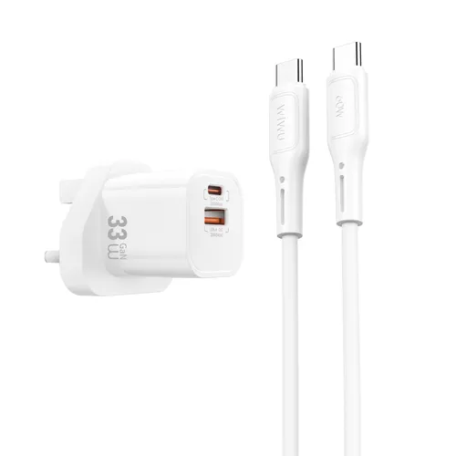 Wiwu WI-G018 Cube 33w A+C Fast Charger and Cable Combo Type-C to Type-C White UK
