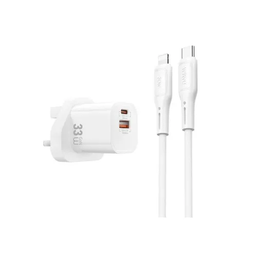 WiWU WI-G018 Cube 33w A+C UK Fast Charger Combo with Type-C to Lightning Cable