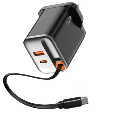 WiWU WI-G020 Helix Series 67W PD GAN Fast Charger With Built-In Type-C Retractable 70CM Cable