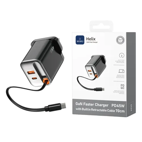 Wiwu WI-G021 Helix PD 45w Gan Fast Charger UK pin - Black