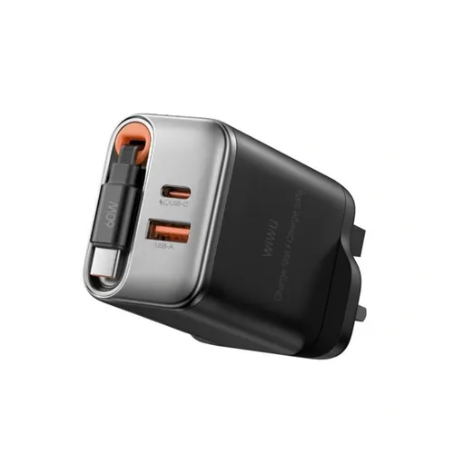 WiWU WI-G021 Helix Series 45W PD GAN Fast Charger With Built-In Type-C Retractable 70CM Cable