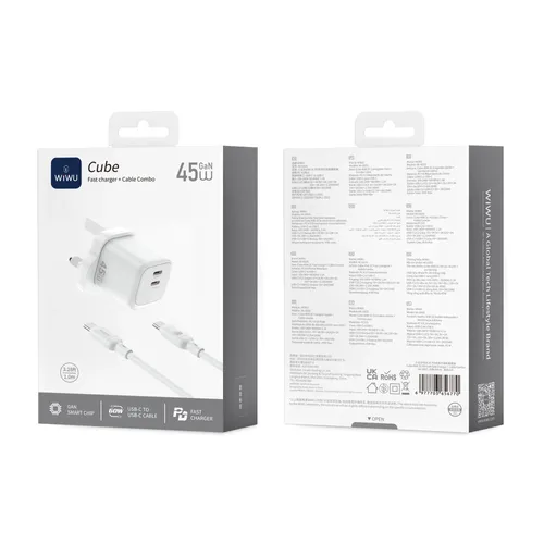 WiWU Wi-G025 Cube 45W 2C PD Fast Charge Travel Adapter Combo