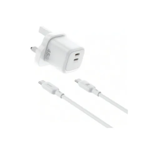 WiWU WI-G025 Cube 45W 2C PD GAN Fast Charger + 60W USB-C to USB-C Cable Combo
