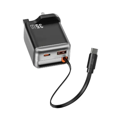 WiWU WI-G029 Helix Series 35W PD GAN Fast Charger With Built-In Type-C Retractable 70CM Cable