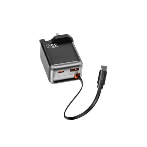 WiWU WI-G029 Helix Series 35W PD+QC GAN Fast Charger With Built-In Type-C Retractable 70CM Cable