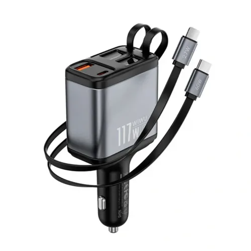 Wiwu WI-QC027 117W Exeed A+2C+l USB-A, USB-C And Lightning Fast Car Charger Tarnish