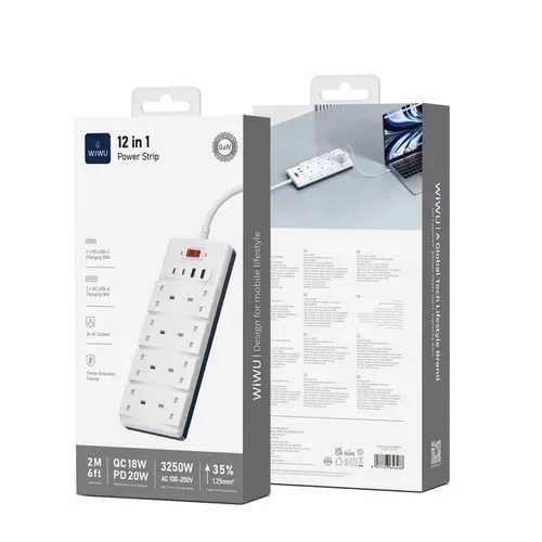 WiWU Wi-S009 PS842 20W GaN 12 in 1 Desktop Power Strip with USB C and AC Outlets