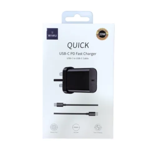 Wiwu Wi-U001 Quick Fast Charger 20w PD With Type-C To Lightning Cable - Black