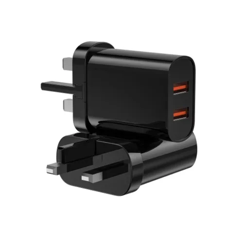 Wiwu WI-U003 Dual USB-A Fast Charger 3 Pin – Black
