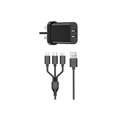 WiWU WI-U003 Dual USB-A UK 3 Pin Fast Charger Combo