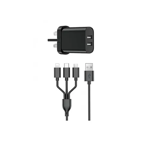 WiWU WI-U003 Dual USB-A UK 3 Pin Fast Charger Combo