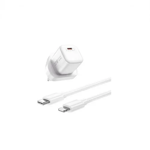 WiWU Wi-U006 Nano 30W GaN PD UK Fast Charger With USB-C to Lightning Cable