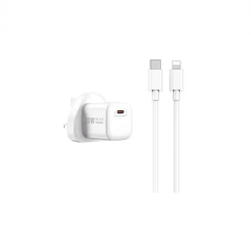 WiWU Wi-U006 Nano 30W GaN PD UK Fast Charger With USB-C to Lightning Cable