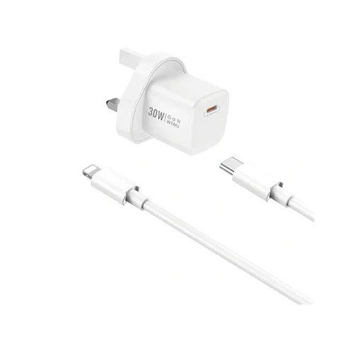 WIWU WI-U006 Nano 30W PD GaN Fast Charger with USB-C to Lightning Cable