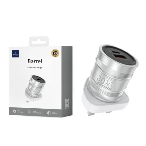 Wiwu Wi-U027 Barrel 30w GAN Fast Charger 3pin Silver
