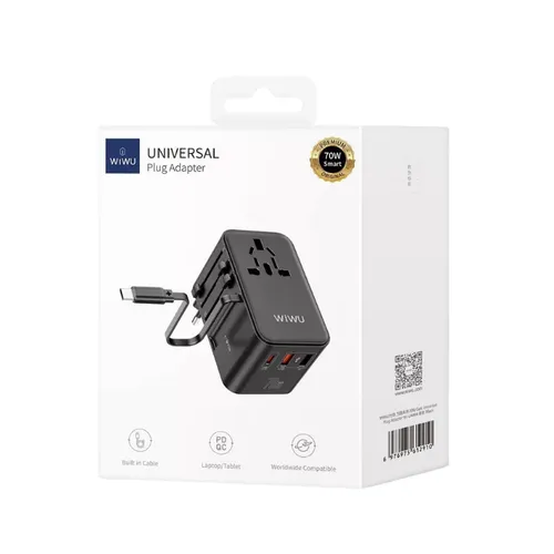 Wiwu WI-UA004 70w Gan Universal Plug Adapter Black