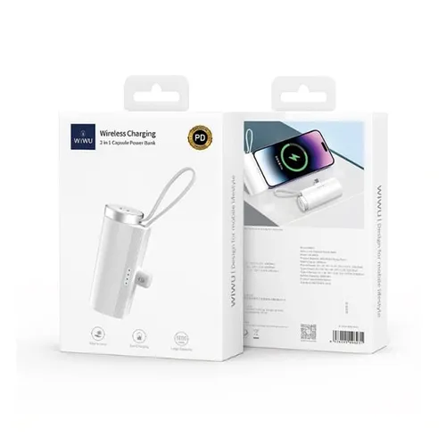 WiWU WI-W026 Capsule 5000mAh Mini Power Bank with Built-in USB-C Port and Wireless Watch Charger