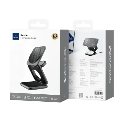 Wiwu WI-W035 Warrior 3 In 1 Wireless Charger Black