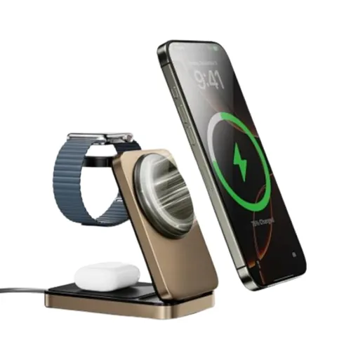 Wiwu WI-W038 15w Triple 3 In 1 Wireless Charger Gold